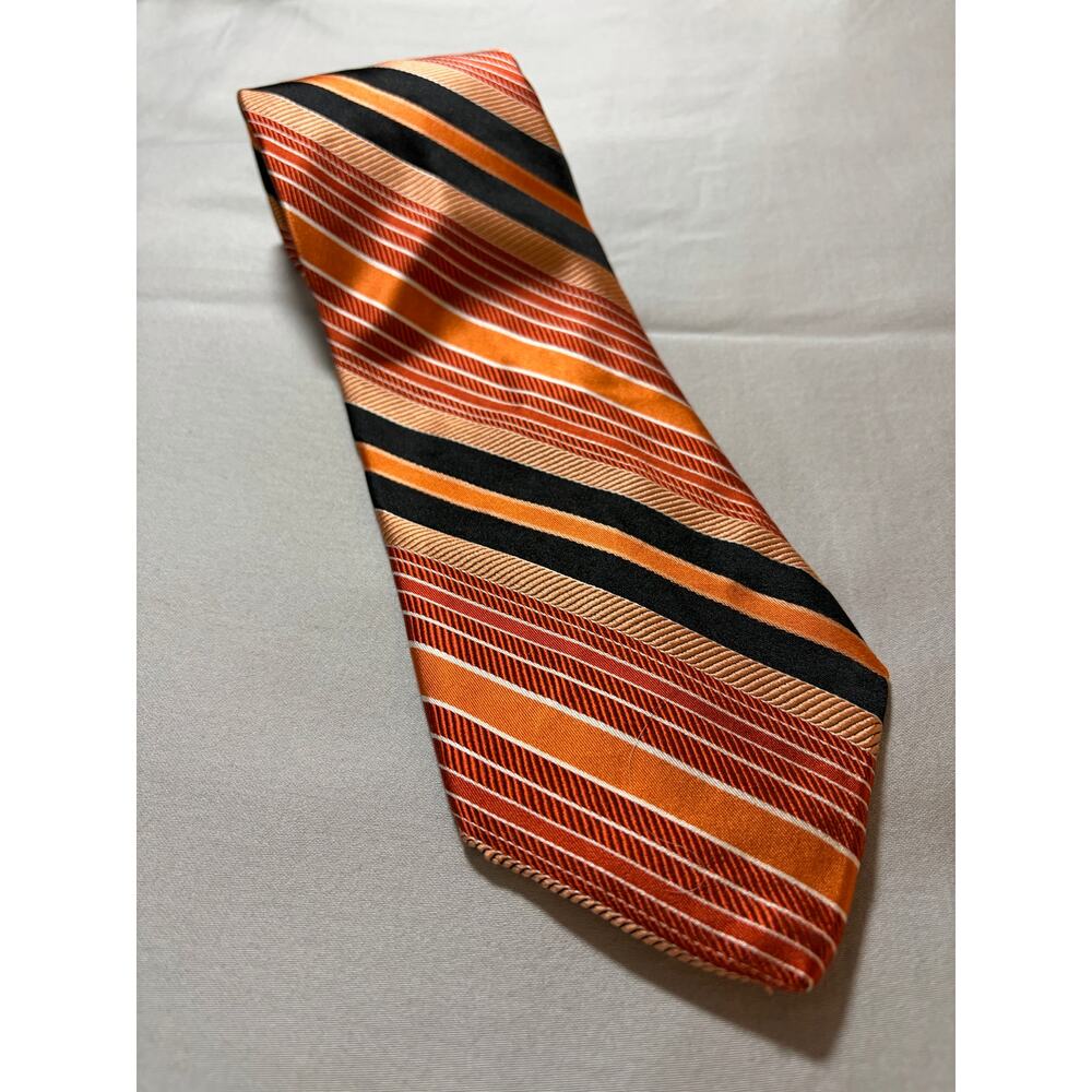 Vintage Keys and Lockwood Silk Tie Orange Black Stripe Ivy League Hand Sewn‎